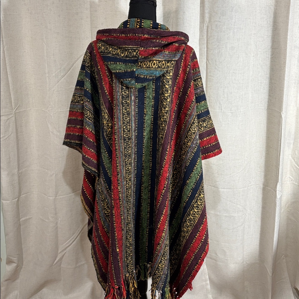 Multicolor Striped Hooded Poncho - Picture 3 of 7